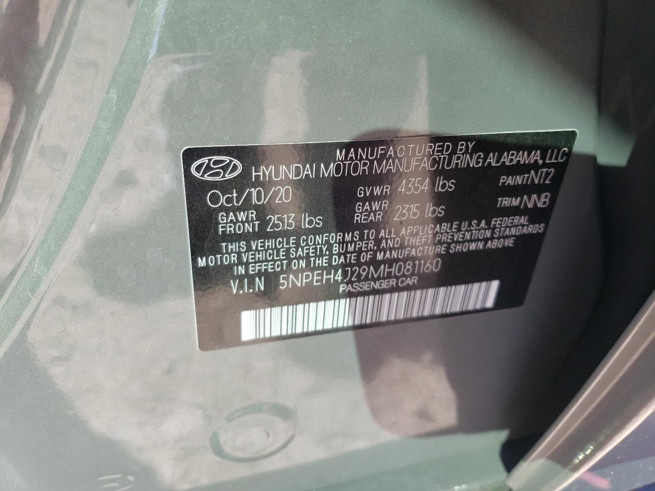 2021 Hyundai Sonata Limited VIN: 5NPEH4J29MH081160 Lot: 81713024