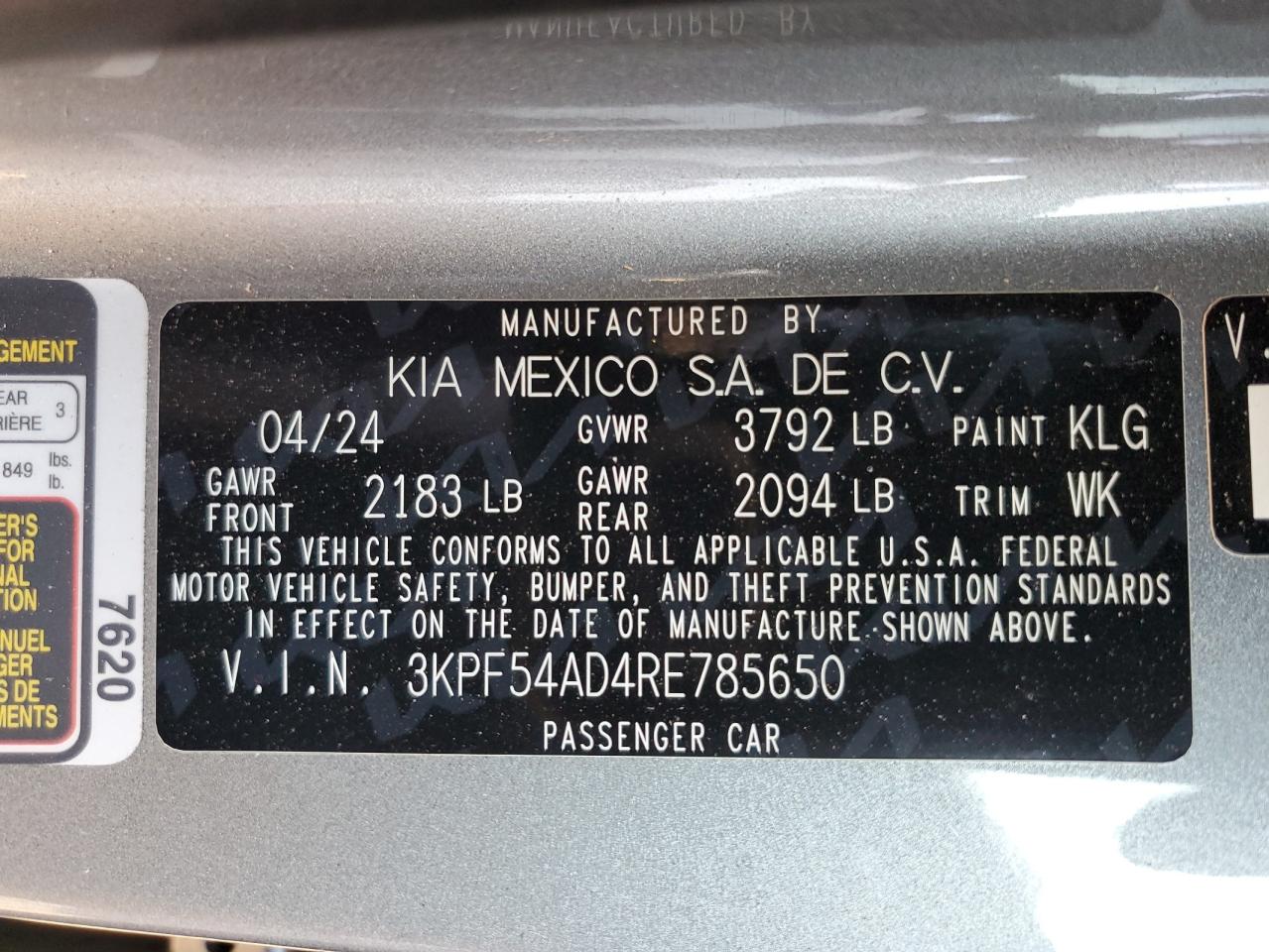 2024 Kia Forte Gt Line VIN: 3KPF54AD4RE785650 Lot: 81019914