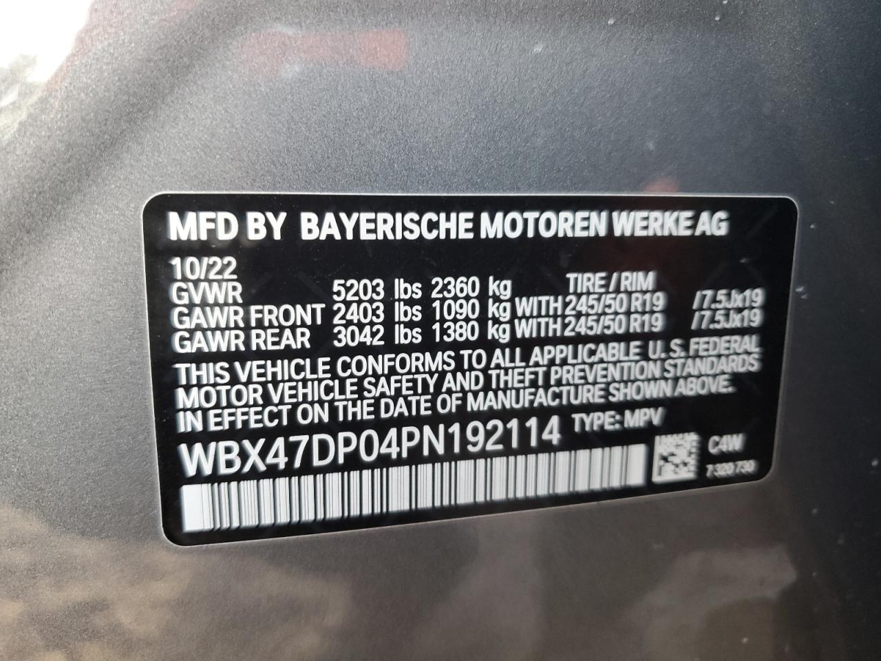 2023 BMW X3 Sdrive30I VIN: WBX47DP04PN192114 Lot: 80400684