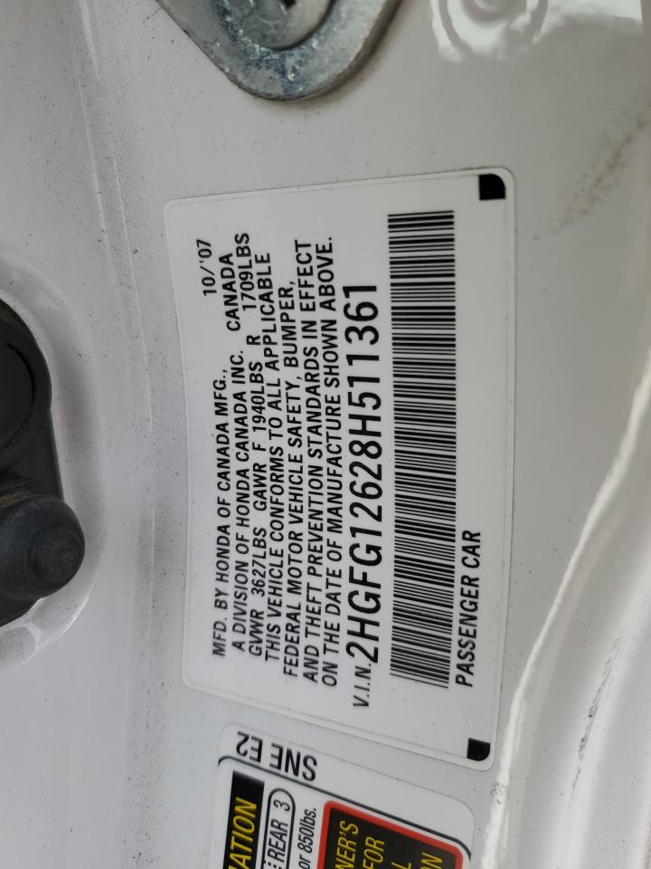 2008 Honda Civic Lx VIN: 2HGFG12628H11361 Lot: 81868774