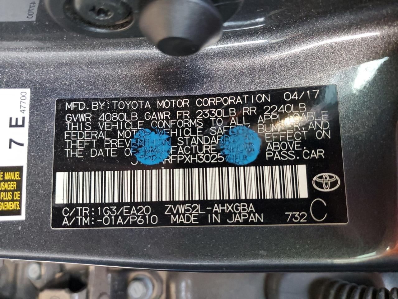 2017 Toyota Prius Prime VIN: JTDKARFPXH3025710 Lot: 76630084