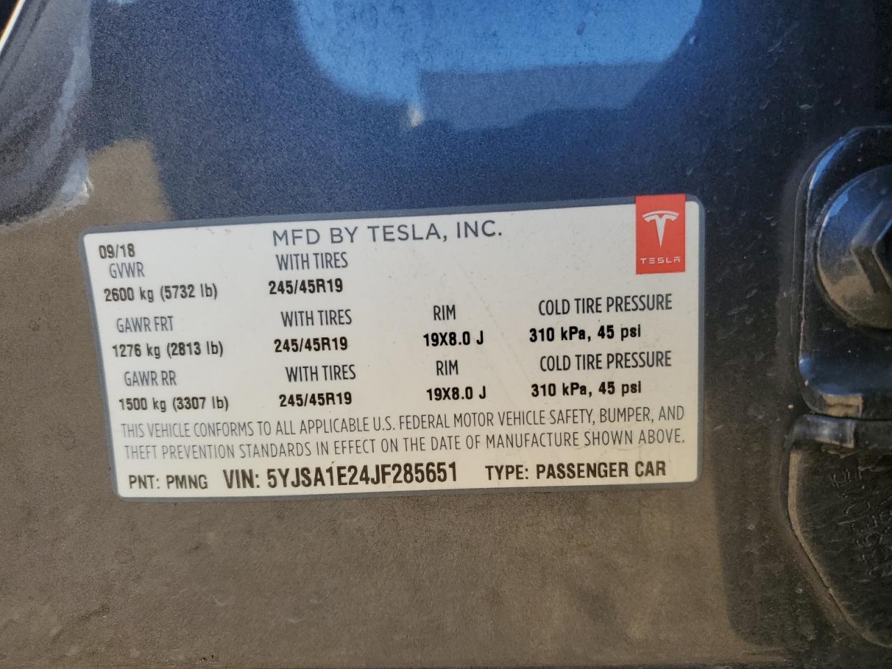 VIN 5YJSA1E24JF285651 2018 TESLA MODEL S no.13