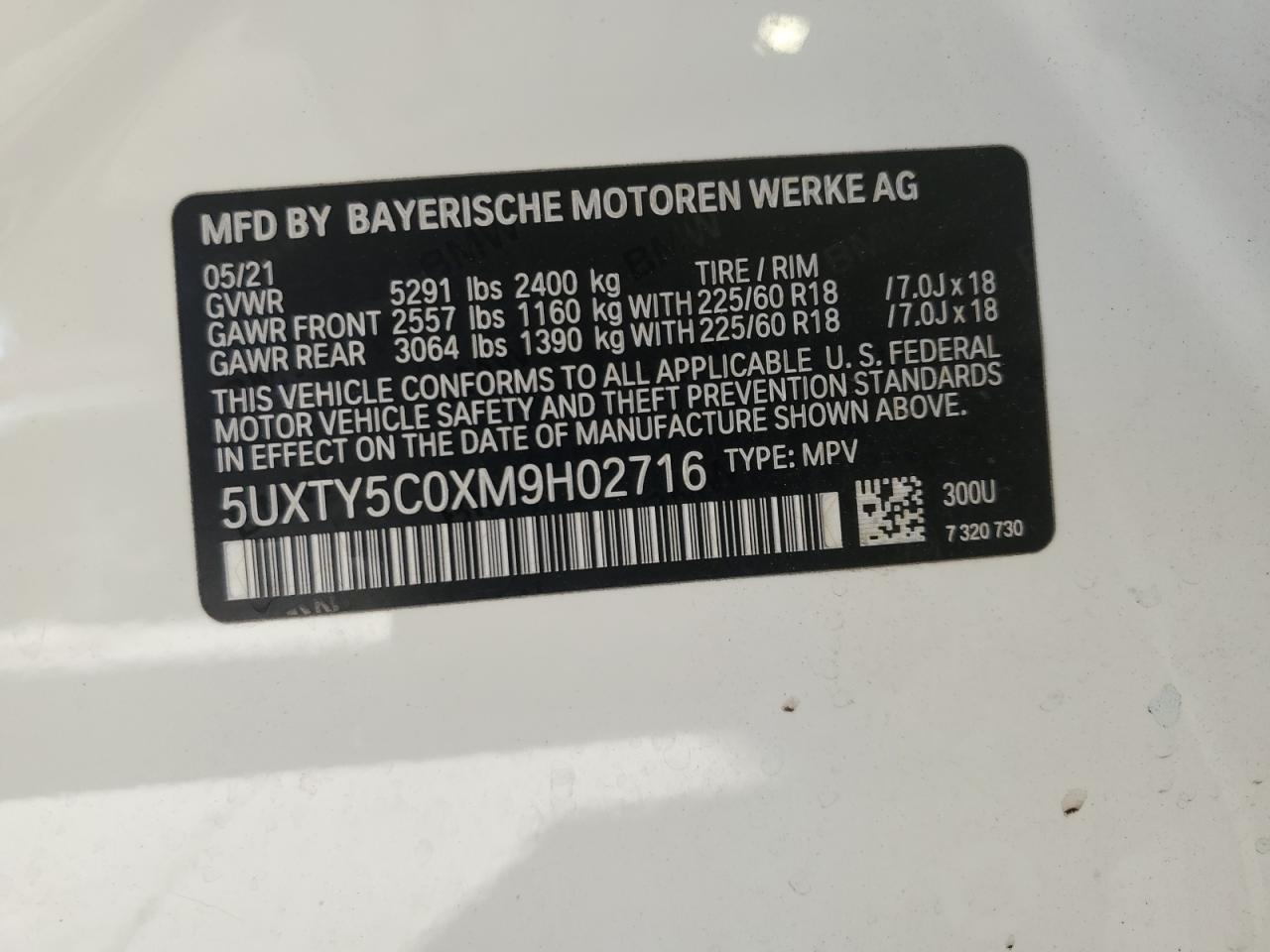 2021 BMW X3 xDrive30I VIN: 5UXTY5C0XM9H02716 Lot: 80033104