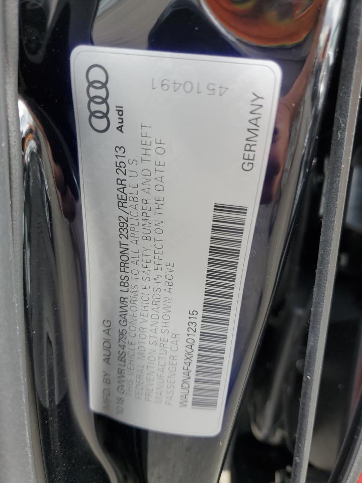 2019 Audi A4 Premium VIN: WAUDNAF4XKA012315 Lot: 78993684