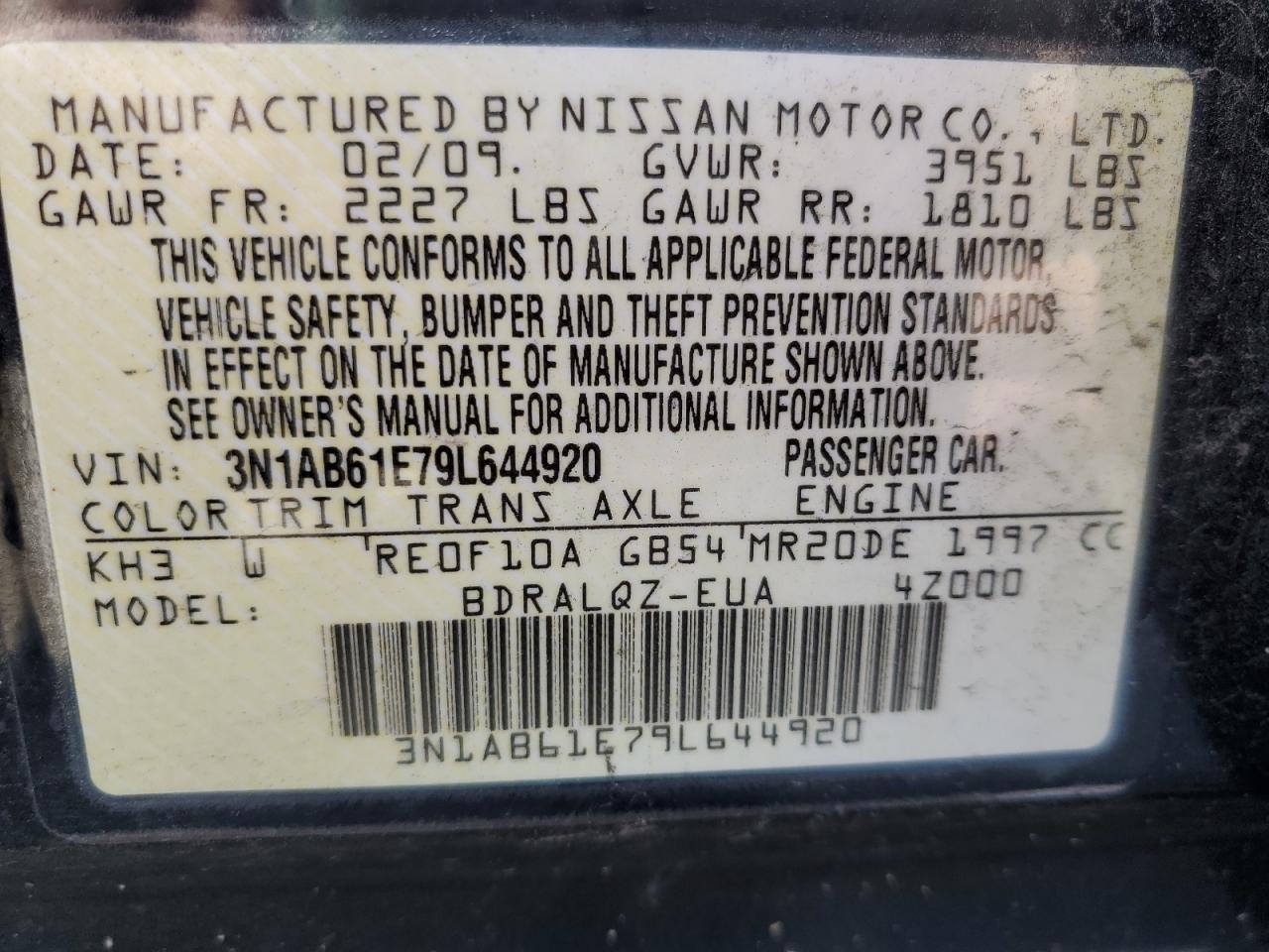 2009 Nissan Sentra 2.0 VIN: 3N1AB61E79L644920 Lot: 79521564