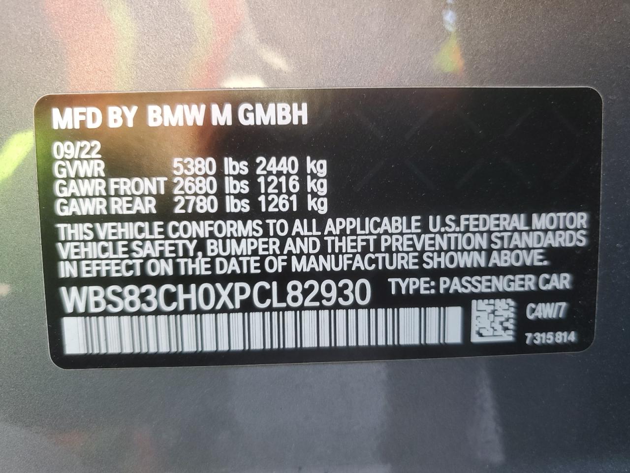 VIN WBS83CH0XPCL82930 2023 BMW M5 no.12