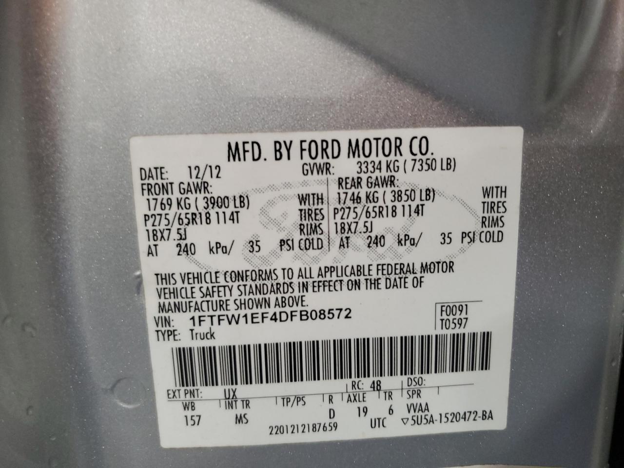 VIN 1FTFW1EF4DFB08572 2013 FORD F-150 no.12