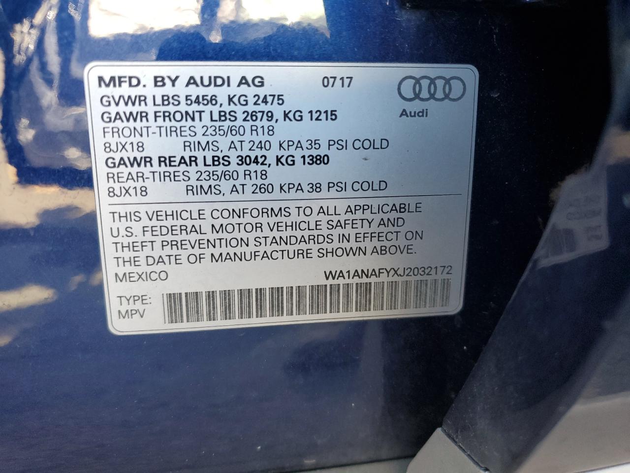 2018 Audi Q5 Premium VIN: WA1ANAFYXJ2032172 Lot: 78572894