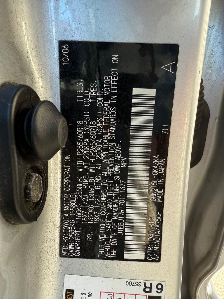 2007 Toyota 4Runner Limited VIN: JTEBU17R170111377 Lot: 82618904