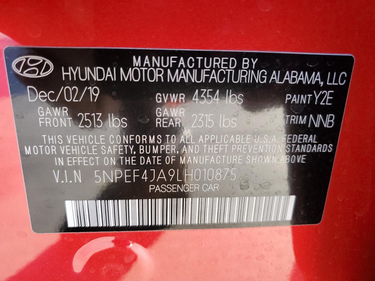 2020 Hyundai Sonata Sel VIN: 5NPEF4JA9LH010875 Lot: 80219444