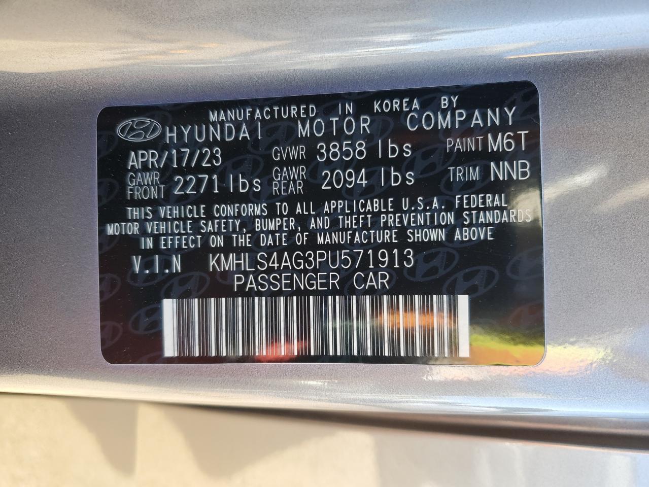 2023 Hyundai Elantra Sel VIN: KMHLS4AG3PU571913 Lot: 81712934