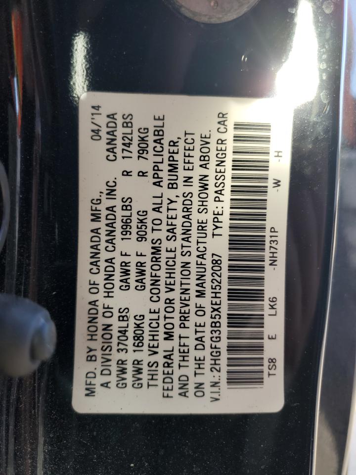 VIN 2HGFG3B5XEH522087 2014 HONDA CIVIC no.12