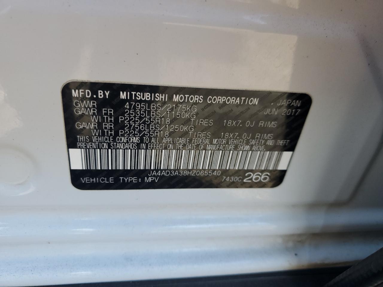 VIN JA4AD3A38HZ065540 2017 MITSUBISHI OUTLANDER no.13