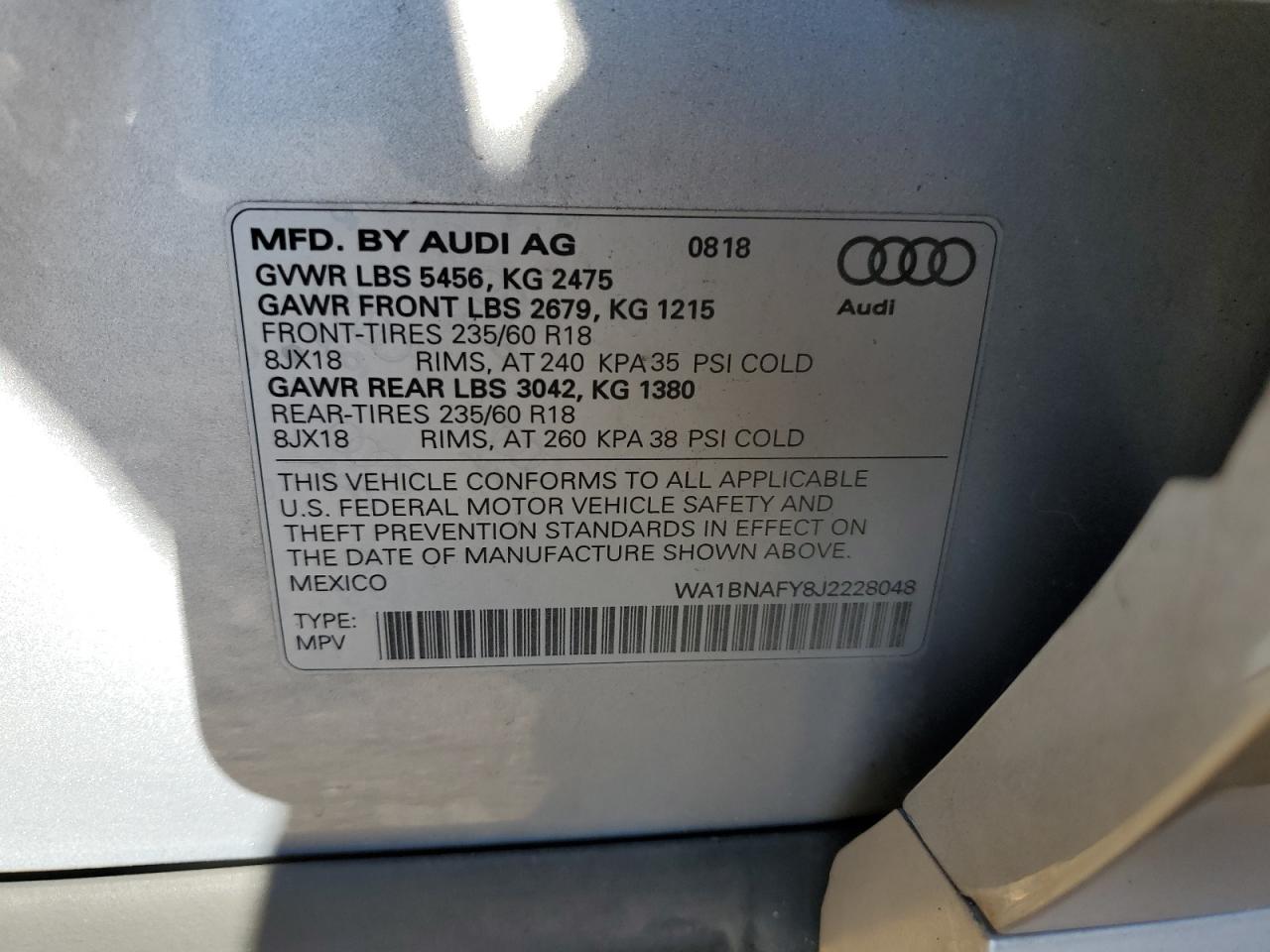 2018 Audi Q5 Premium Plus VIN: WA1BNAFY8J2228048 Lot: 81252594