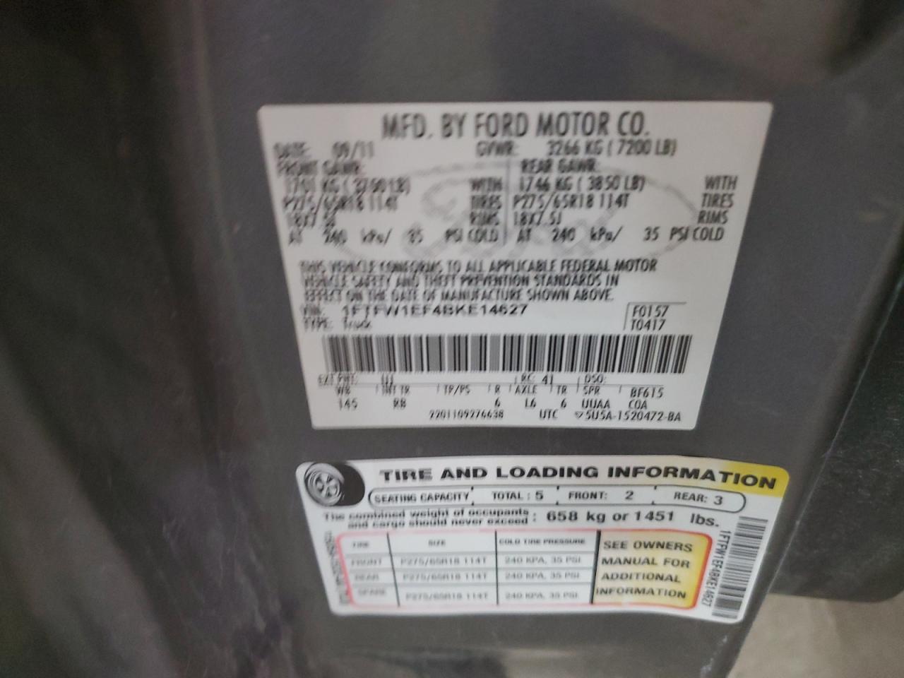 1FTFW1EF4BKE14627 2011 Ford F150 Supercrew