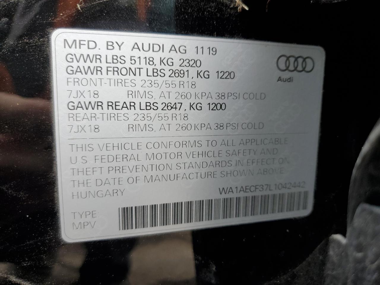 VIN WA1AECF37L1042442 2020 AUDI Q3 no.13