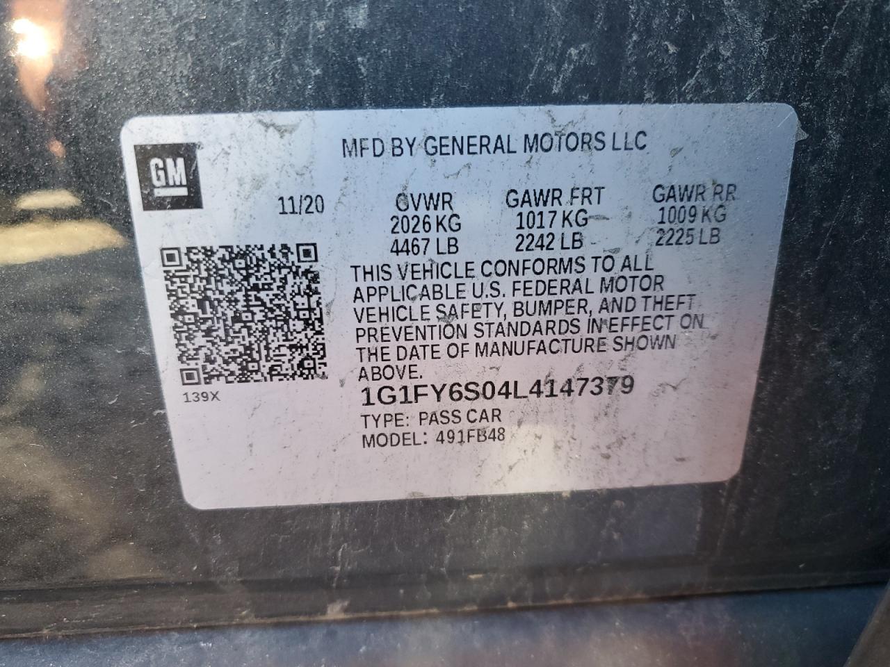 VIN 1G1FY6S04L4147379 2020 CHEVROLET BOLT no.12