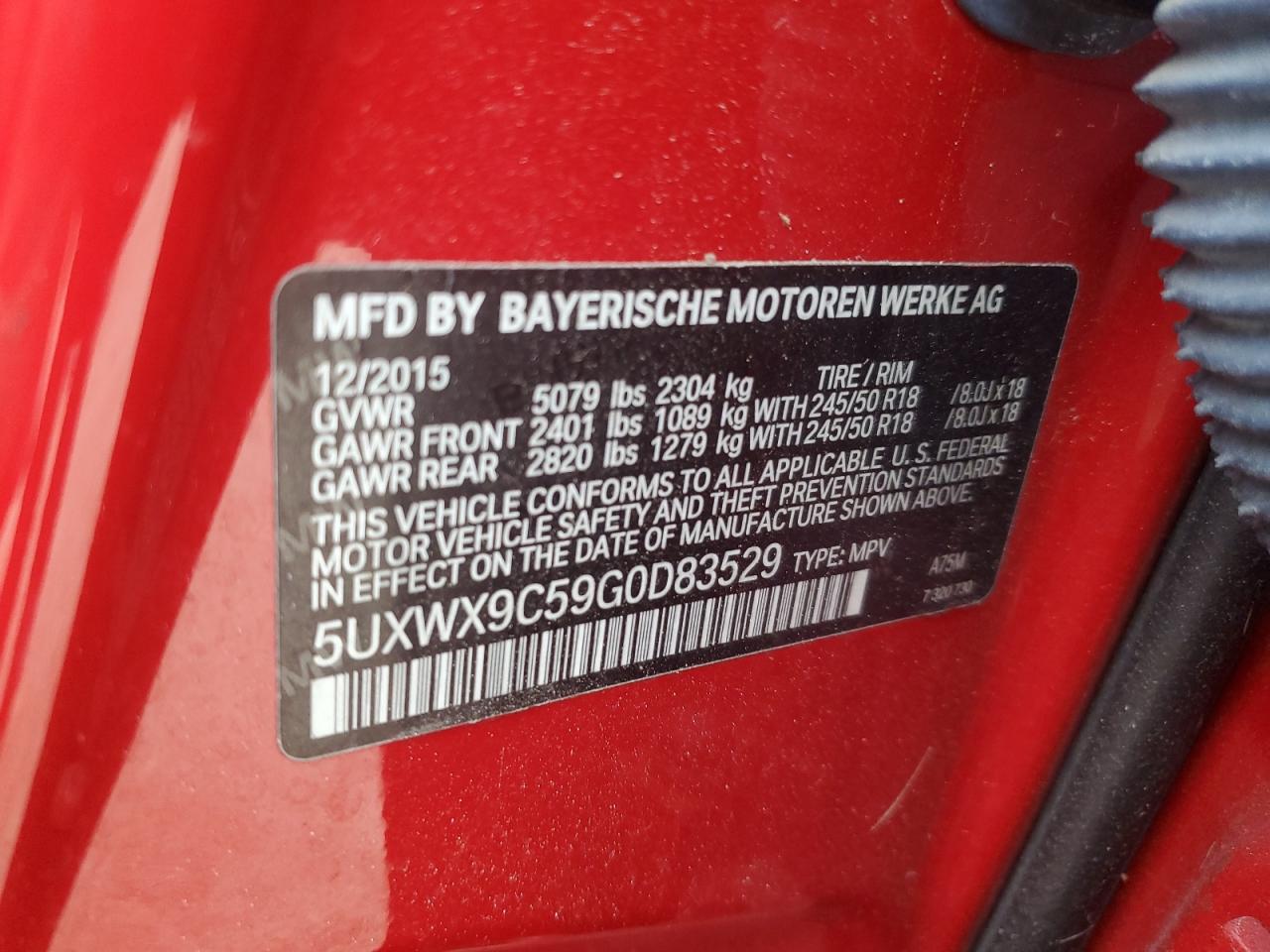 VIN 5UXWX9C59G0D83529 2016 BMW X3 no.13