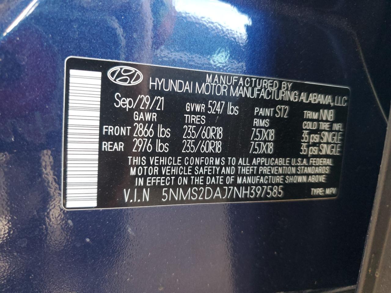 5NMS2DAJ7NH397585 2022 HYUNDAI SANTA FE - Image 13