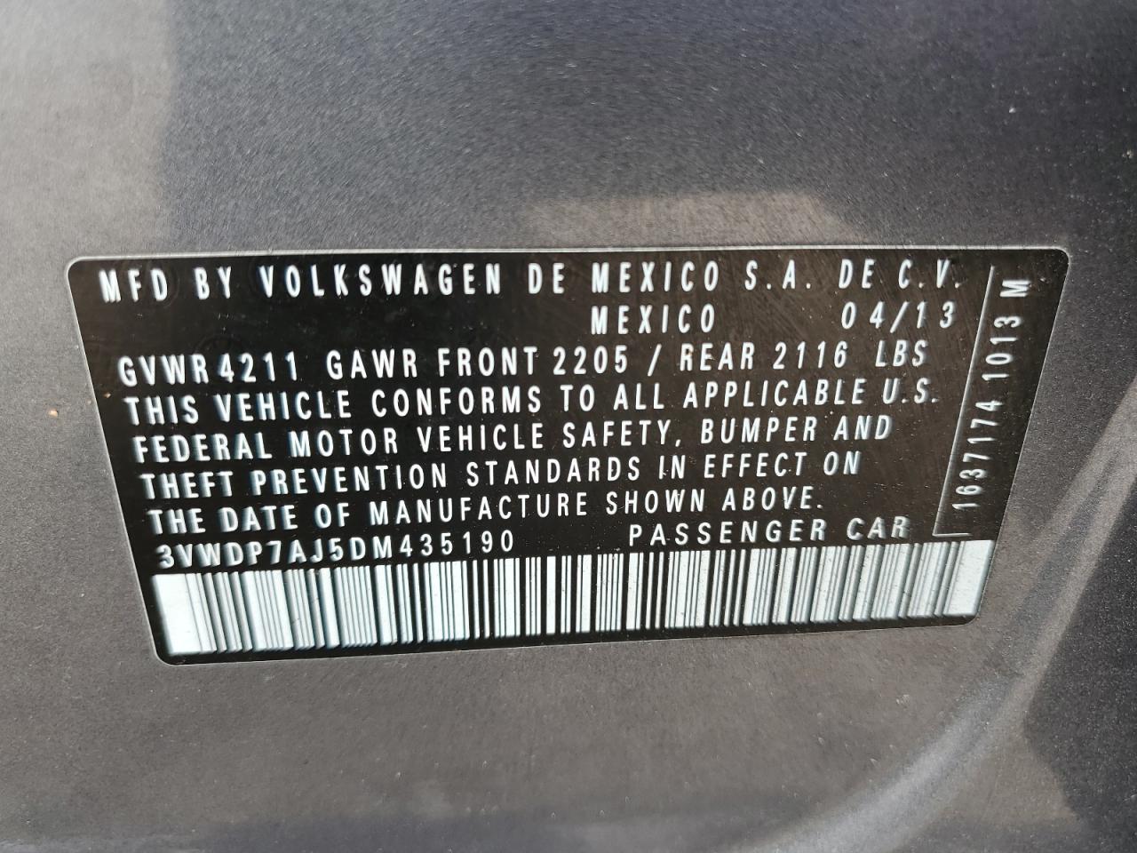 2013 Volkswagen Jetta Se VIN: 3VWDP7AJ5DM435190 Lot: 82743594