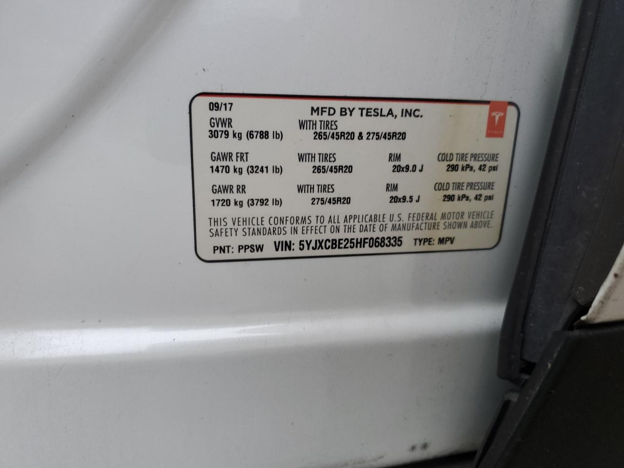 VIN 5YJXCBE25HF068335 2017 TESLA MODEL X no.12