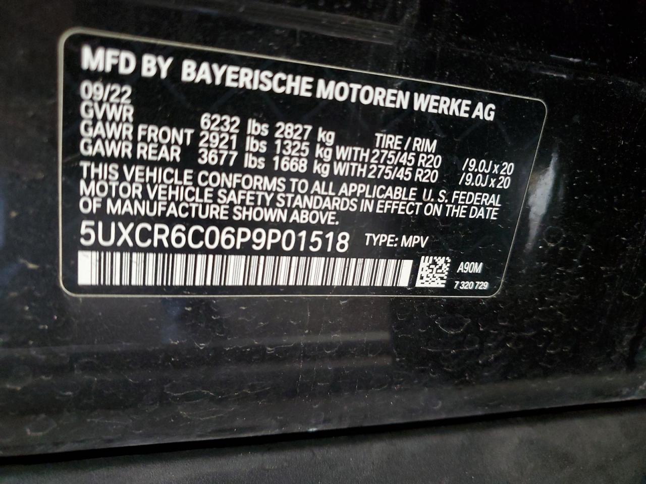 2023 BMW X5 xDrive40I VIN: 5UXCR6C06P9P01518 Lot: 82496034