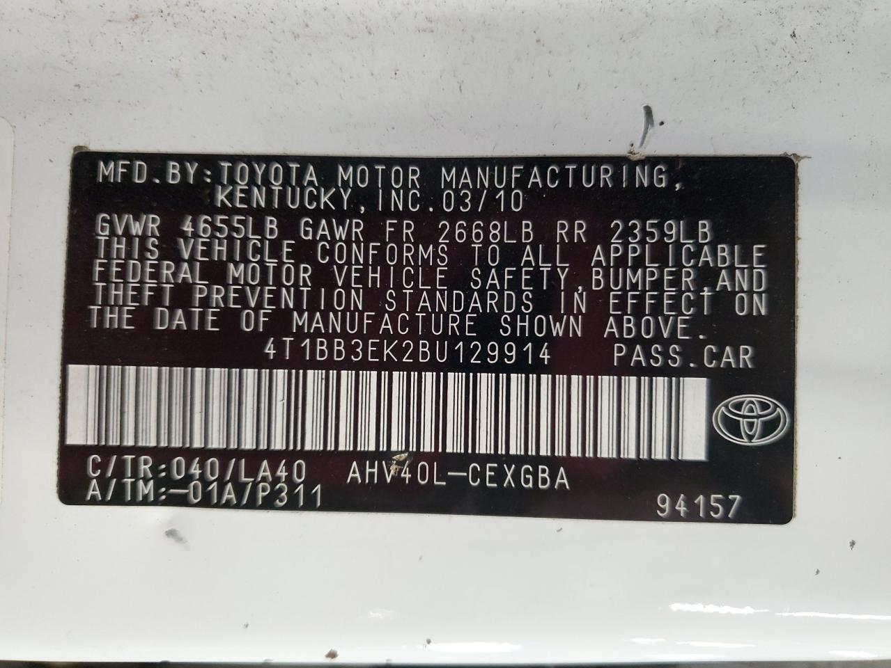 2011 Toyota Camry Hybrid VIN: 4T1BB3EK2BU129914 Lot: 79897594