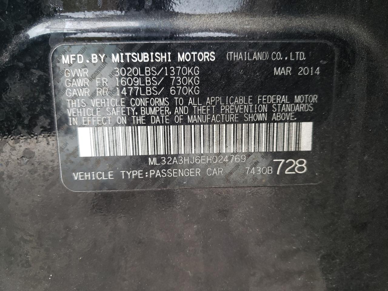 VIN ML32A3HJ6EH024769 2014 MITSUBISHI MIRAGE no.13