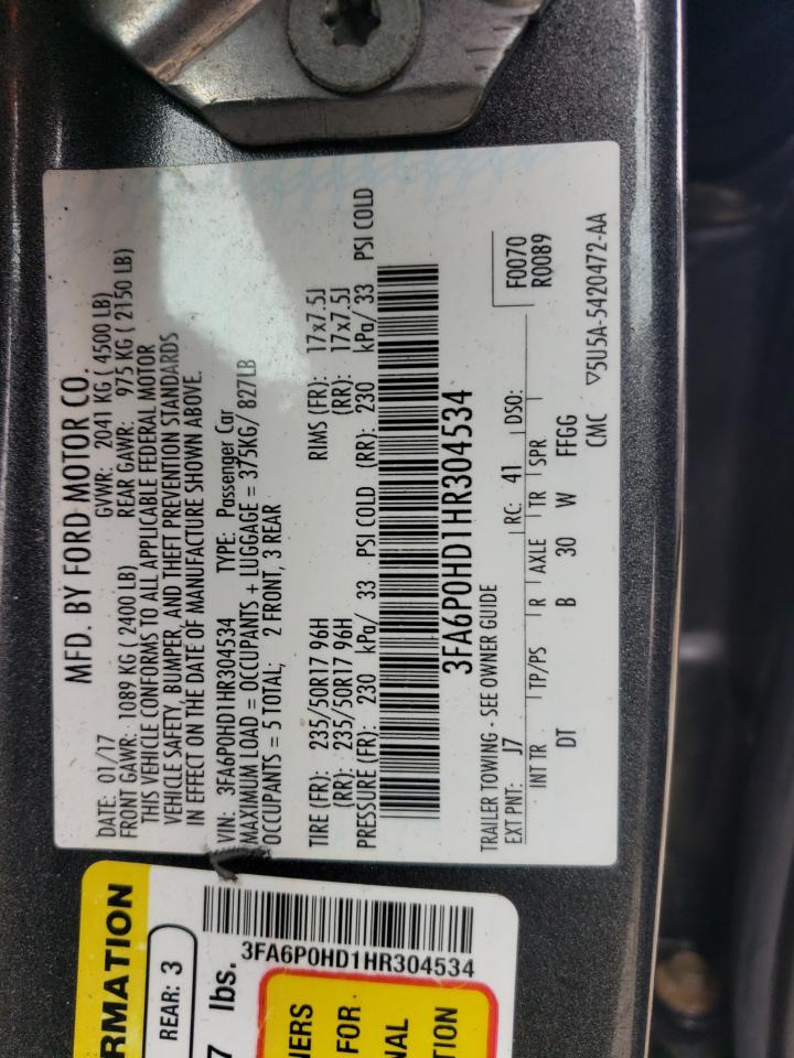 VIN 3FA6P0HD1HR304534 2017 FORD FUSION no.12