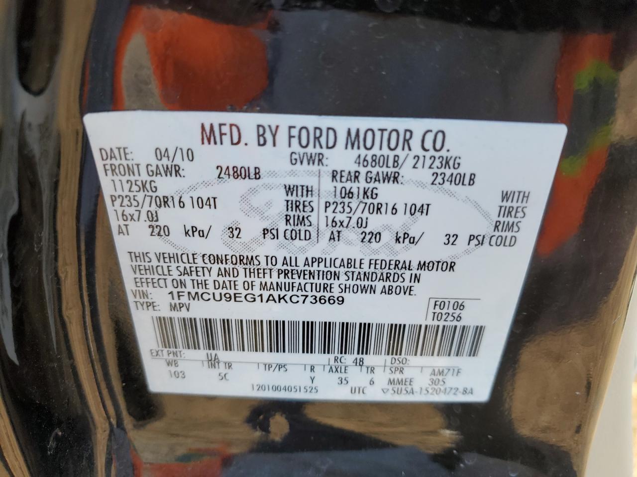 2010 Ford Escape Limited VIN: 1FMCU9EG1AKC73669 Lot: 79986374