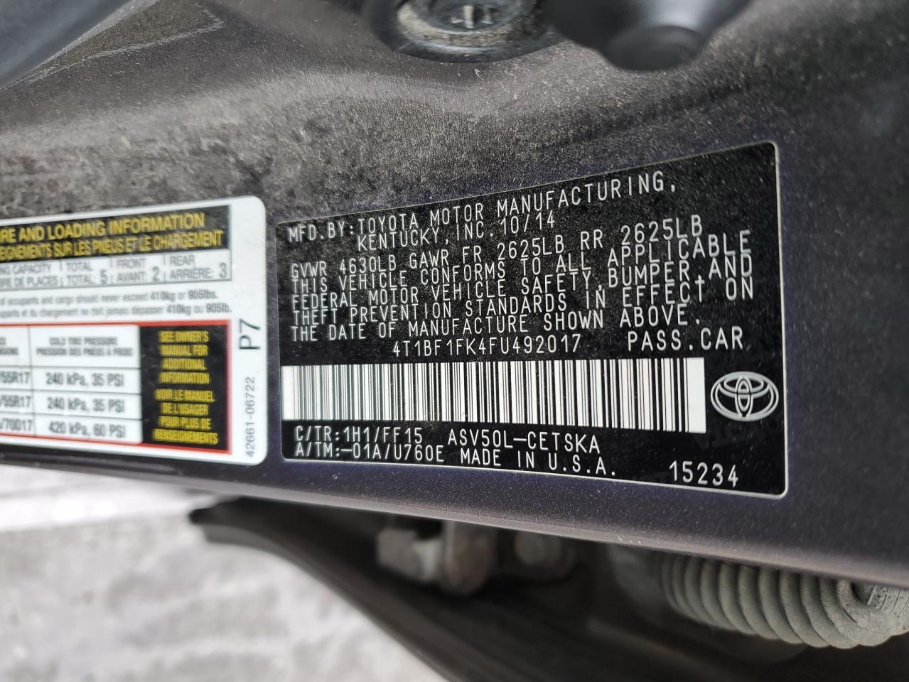 4T1BF1FK4FU492017 2015 TOYOTA CAMRY - Image 12