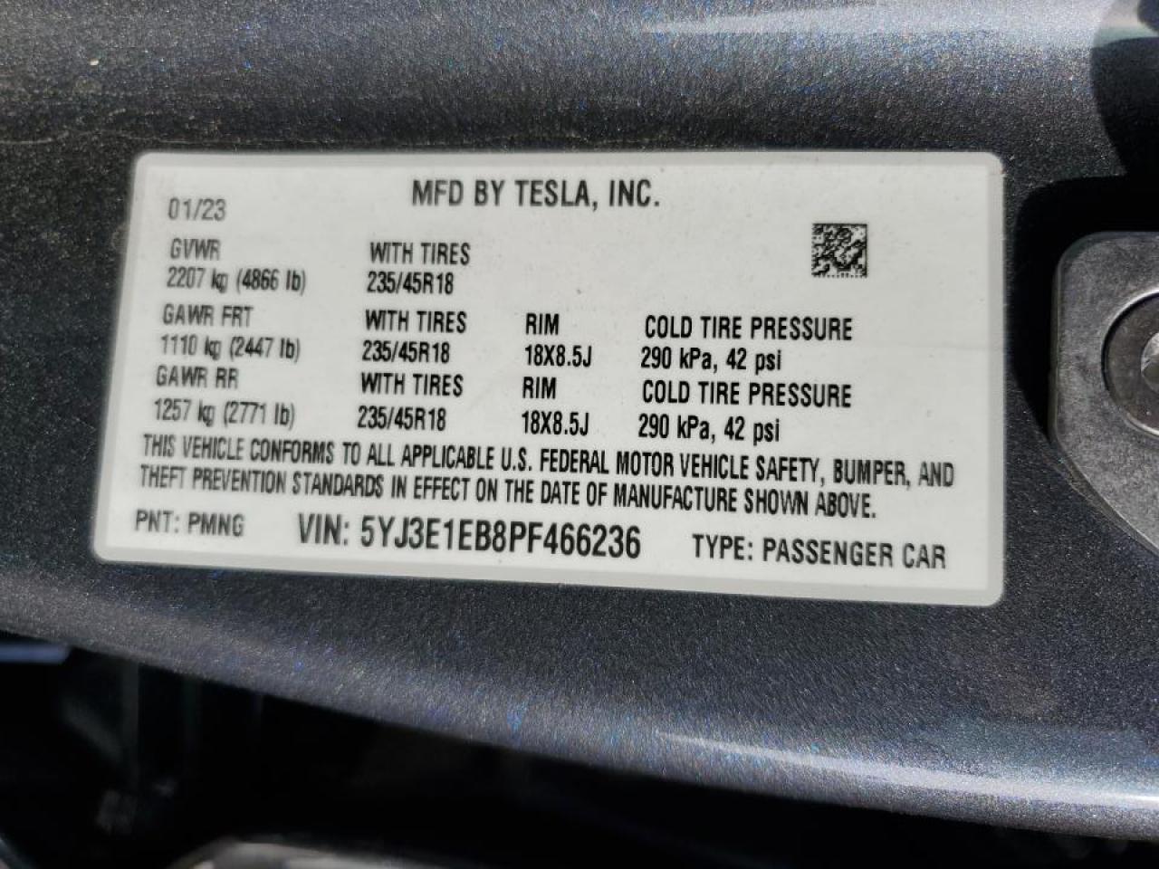 VIN 5YJ3E1EB8PF466236 2023 TESLA MODEL 3 no.13