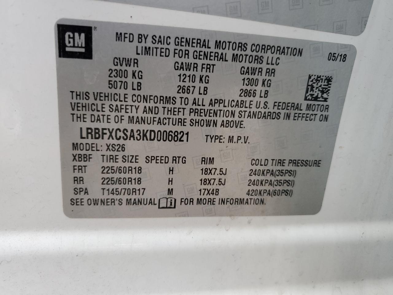 VIN LRBFXCSA3KD006821 2019 BUICK ENVISION no.13