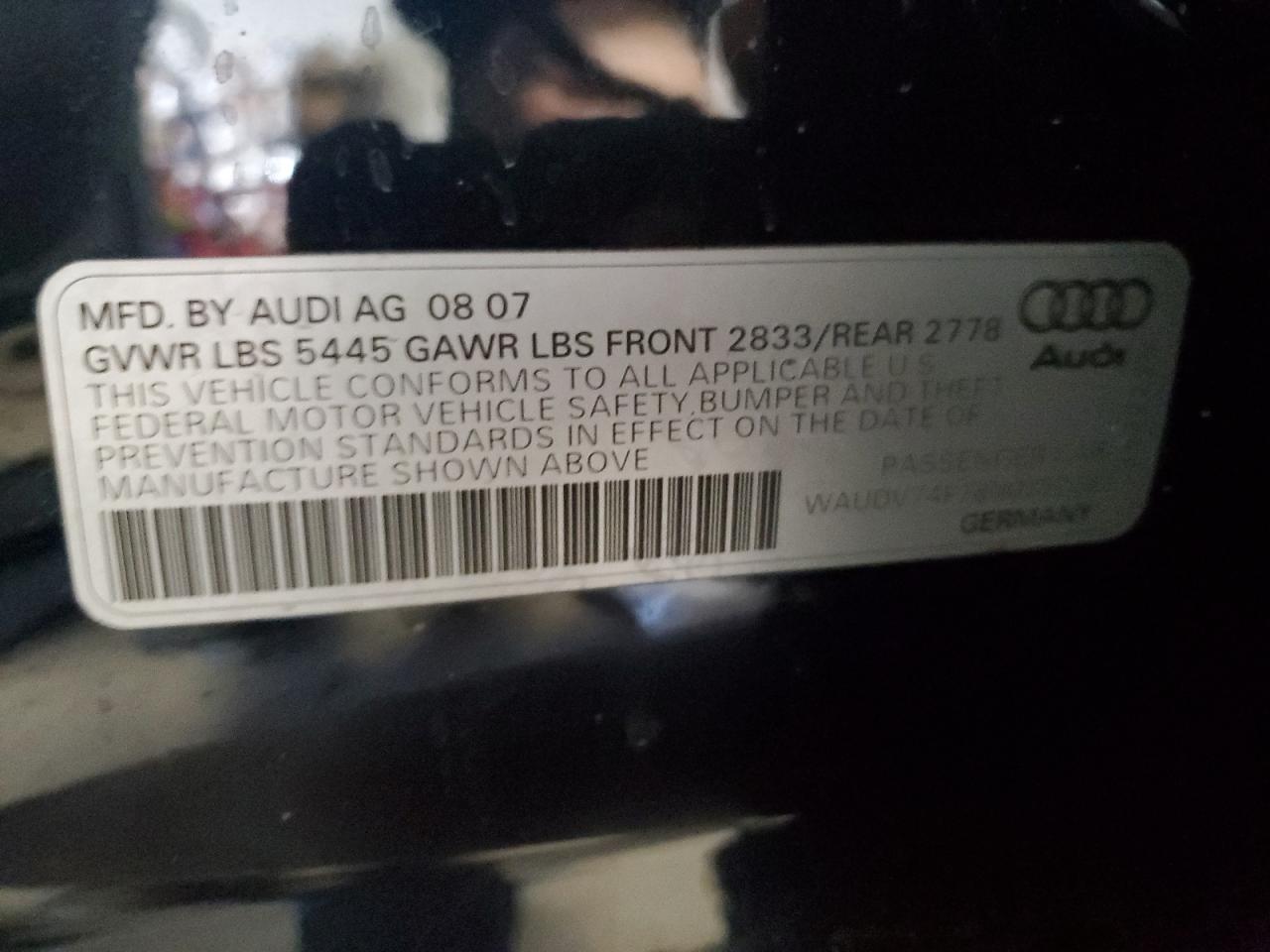 2008 Audi A6 4.2 Quattro VIN: WAUDV74F78N039206 Lot: 78821804