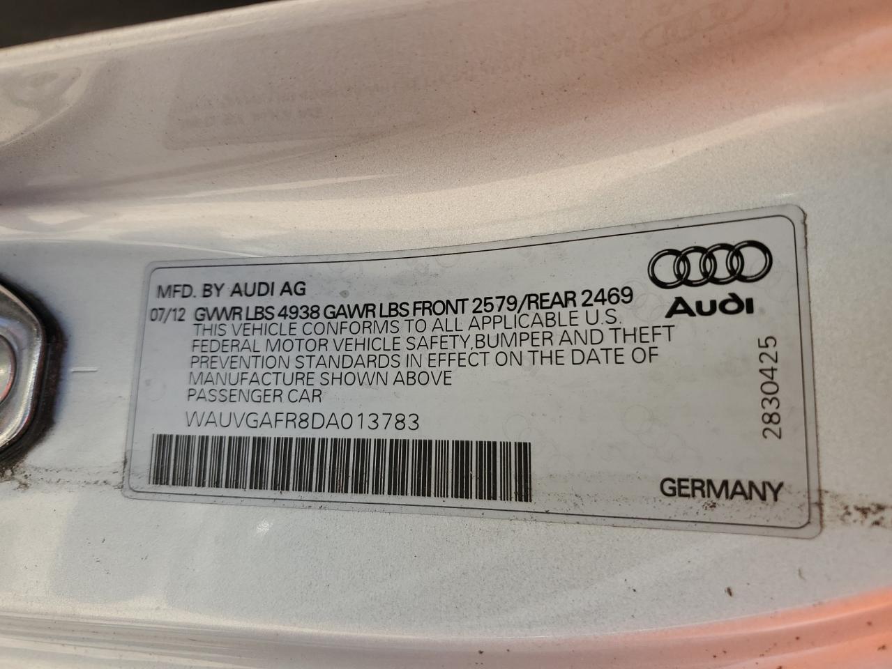 2013 Audi S5 Prestige VIN: WAUVGAFR8DA013783 Lot: 78148884