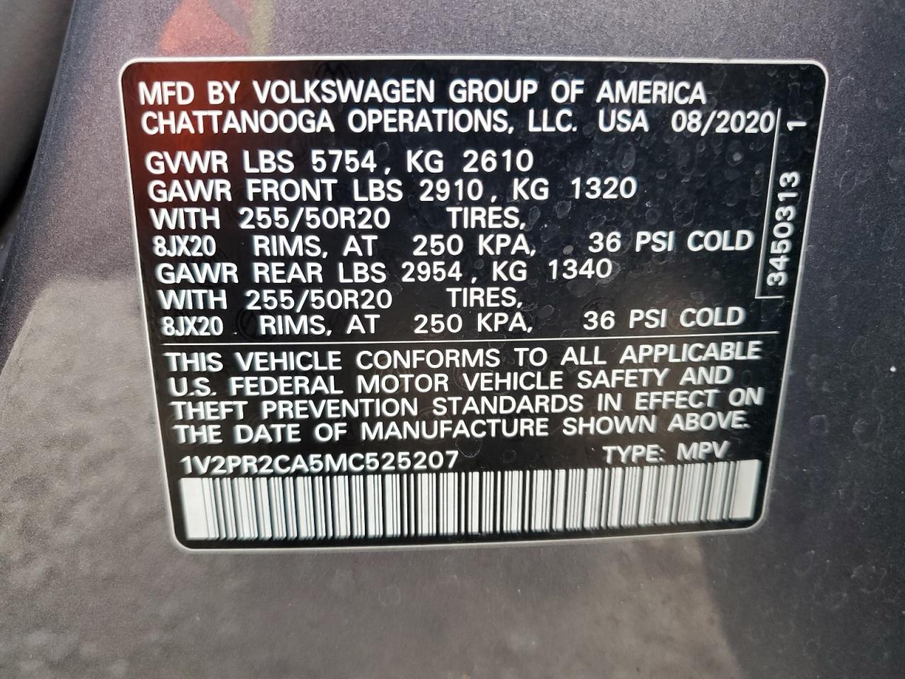 2021 Volkswagen Atlas Se VIN: 1V2PR2CA5MC525207 Lot: 76572184