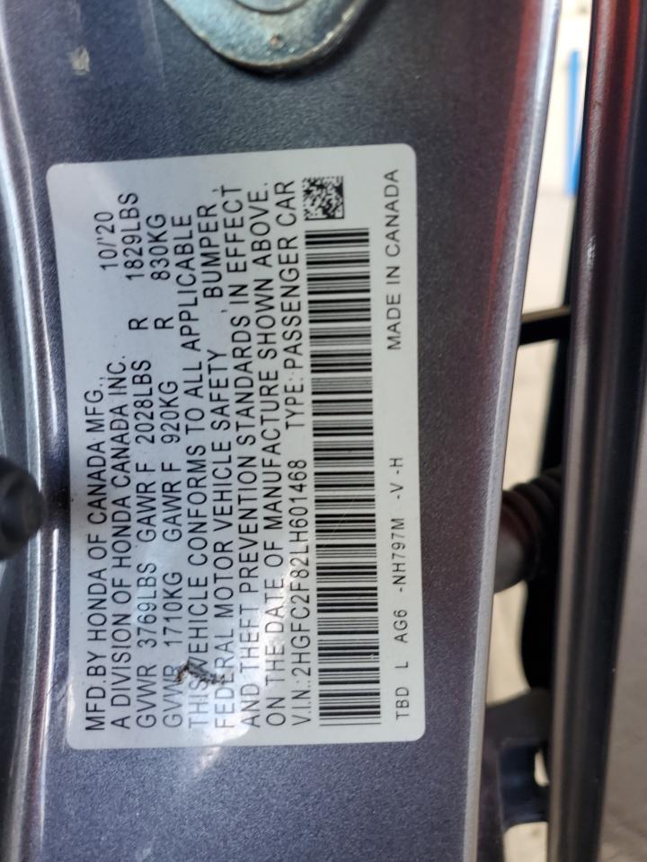 2020 Honda Civic Sport VIN: 2HGFC2F82LH601468 Lot: 78755314