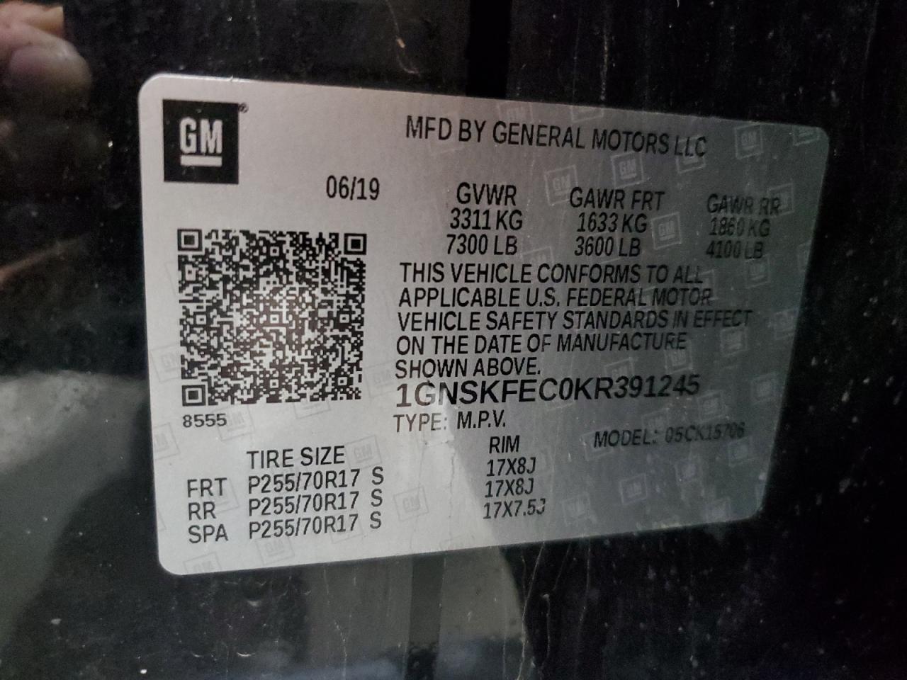 2019 Chevrolet Tahoe Special VIN: 1GNSKFEC0KR391245 Lot: 80265174