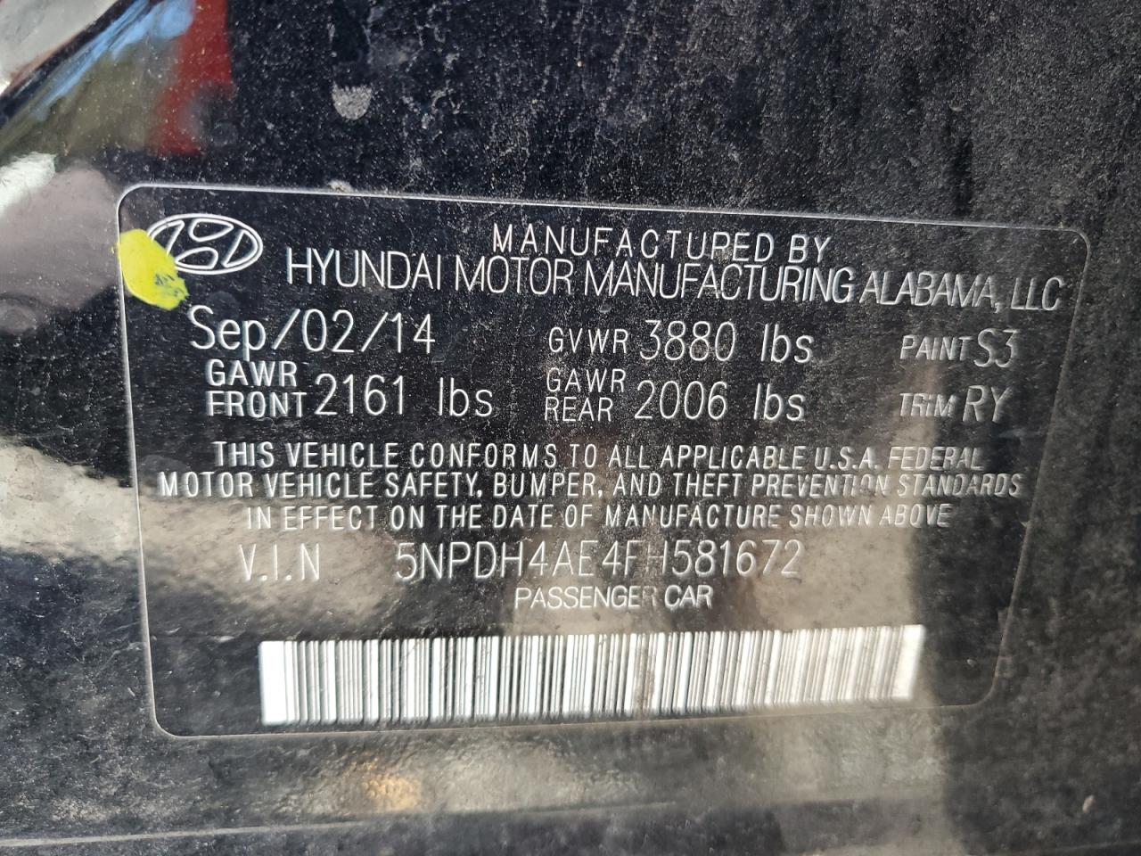 5NPDH4AE4FH581672 2015 HYUNDAI ELANTRA - Image 12