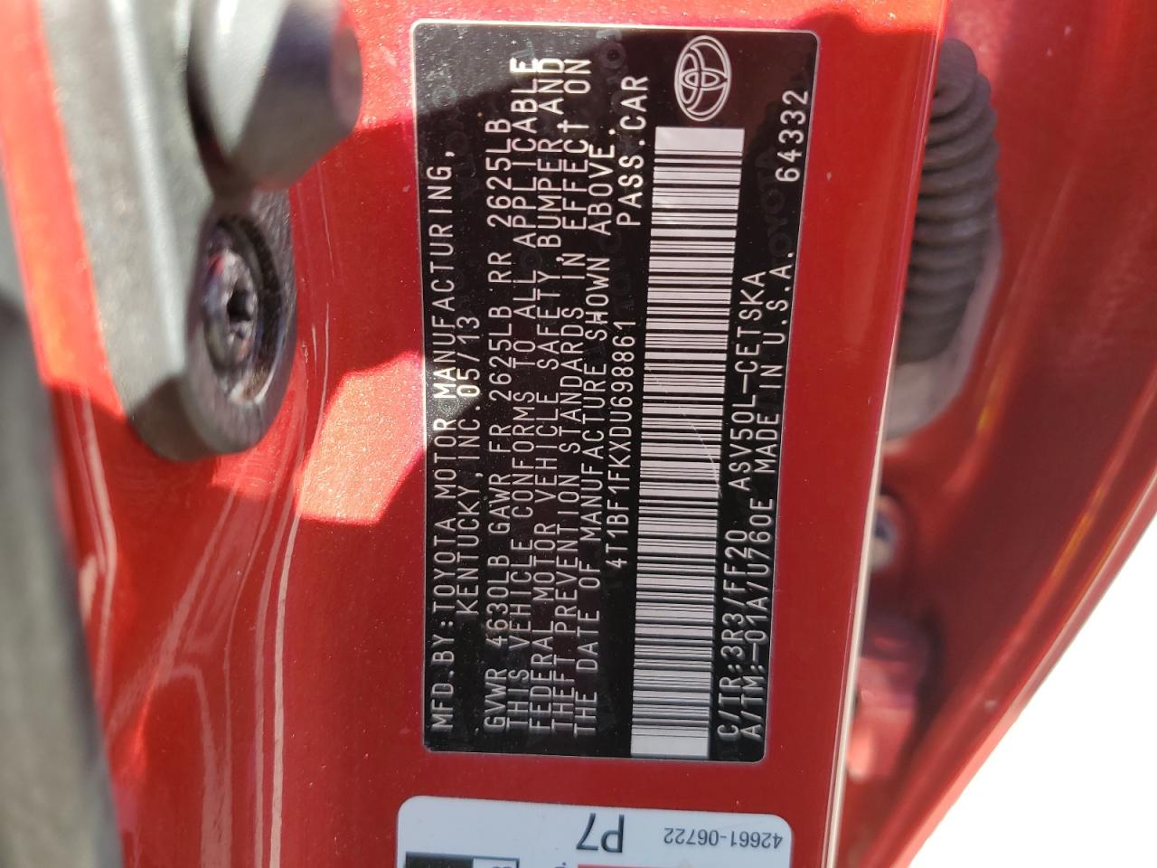 VIN 4T1BF1FKXDU698861 2013 TOYOTA CAMRY no.13