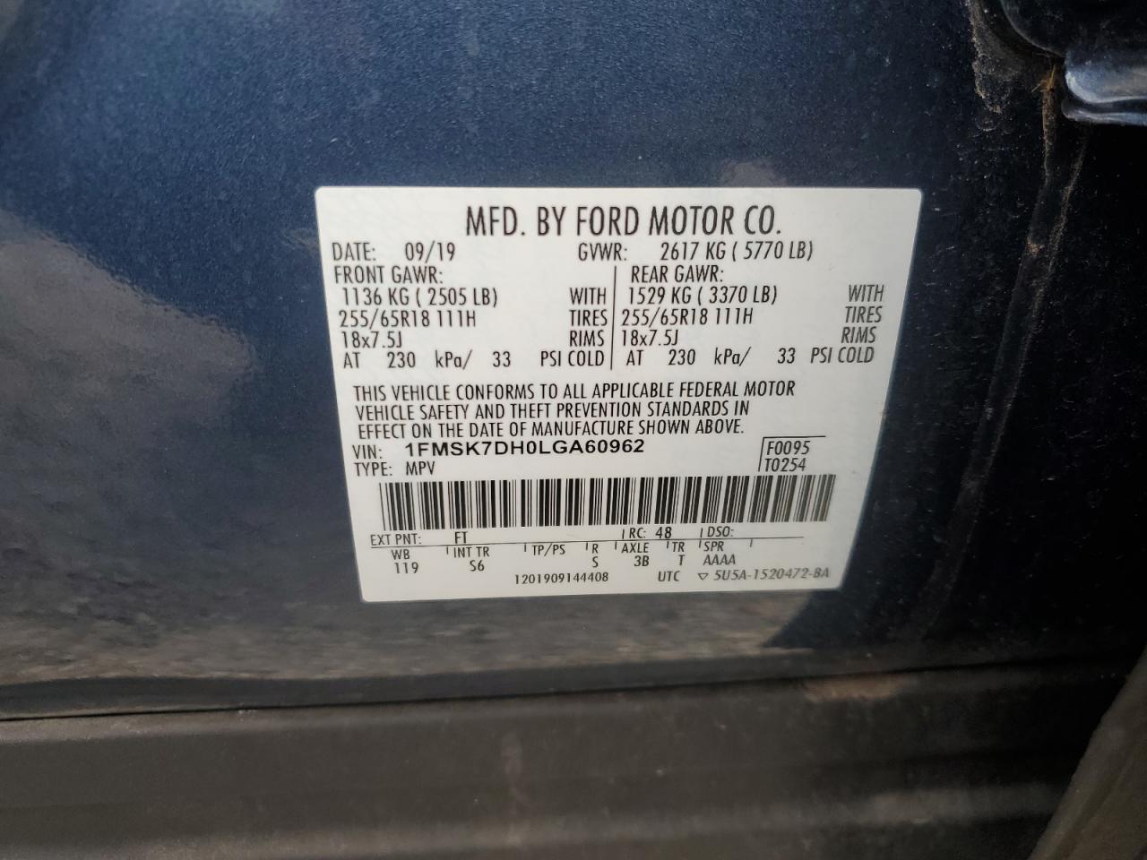 2020 Ford Explorer Xlt VIN: 1FMSK7DH0LGA60962 Lot: 79962074