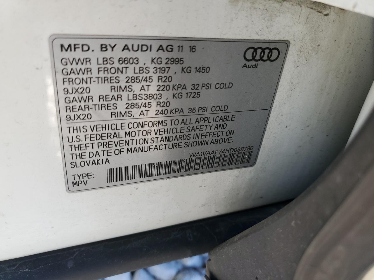 VIN WA1VAAF74HD038780 2017 AUDI Q7 no.14