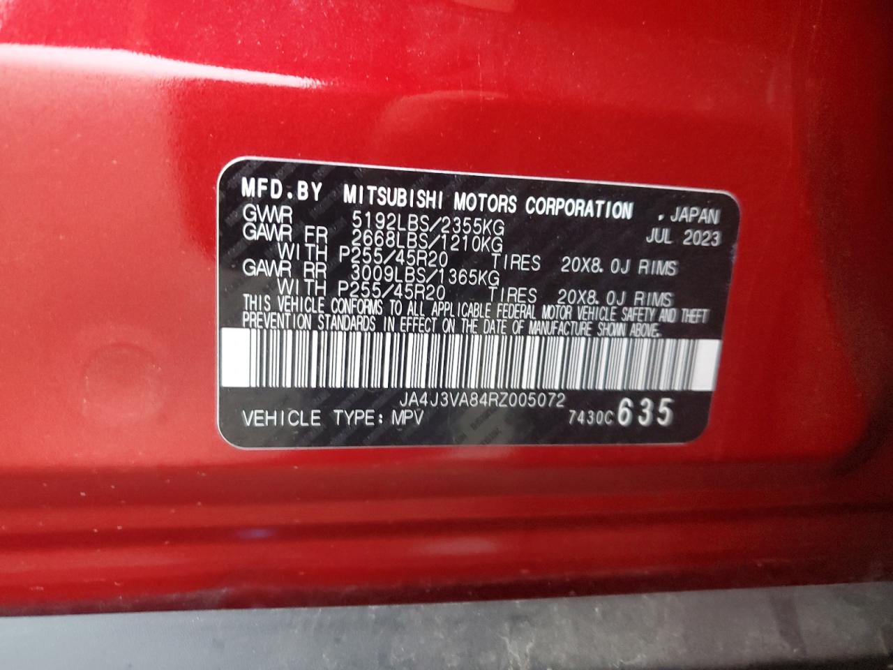 2024 Mitsubishi Outlander Se VIN: JA4J3VA84RZ005072 Lot: 79995664