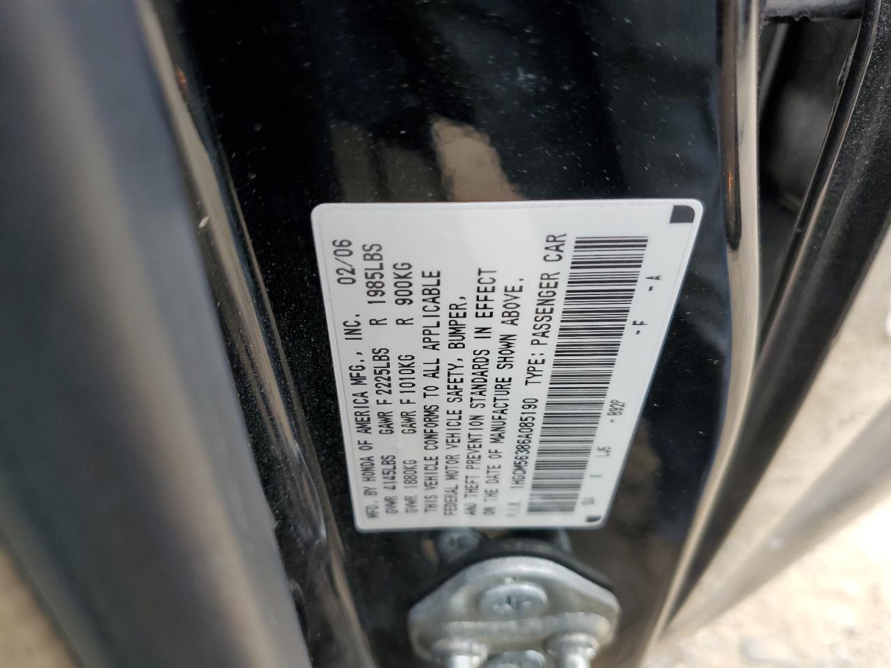 2006 Honda Accord Se VIN: 1HGCM56386A085190 Lot: 76904174