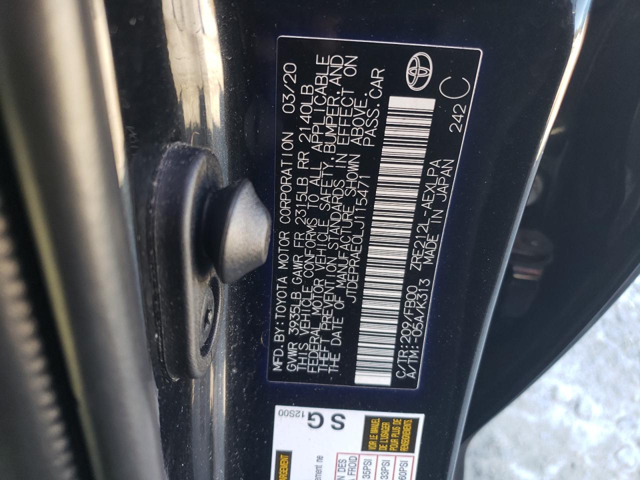 JTDEPRAE0LJ115471 2020 TOYOTA COROLLA - Image 12