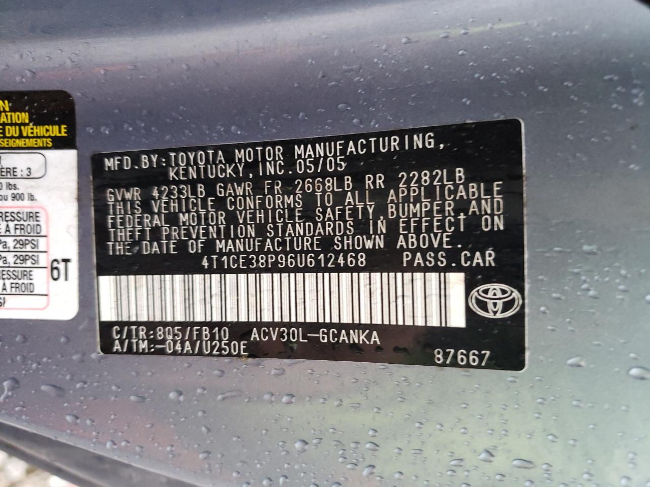 2006 Toyota Camry Solara Se VIN: 4T1CE38P96U612468 Lot: 81367084