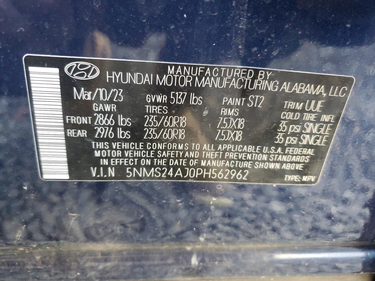 2023 Hyundai Santa Fe Sel VIN: 5NMS24AJ0PH562962 Lot: 80749444