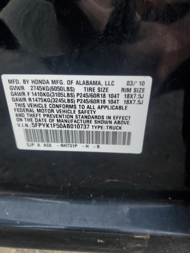 2010 Honda Ridgeline Rtl VIN: 5FPYK1F50AB010737 Lot: 79691344