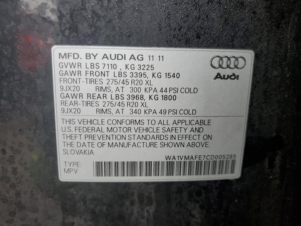 2012 Audi Q7 Prestige VIN: WA1VMAFE7CD005285 Lot: 78862194