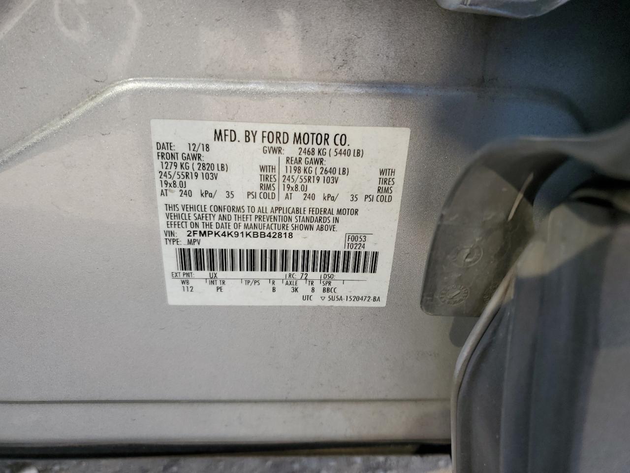 2FMPK4K91KBB42818 2019 Ford Edge Titanium